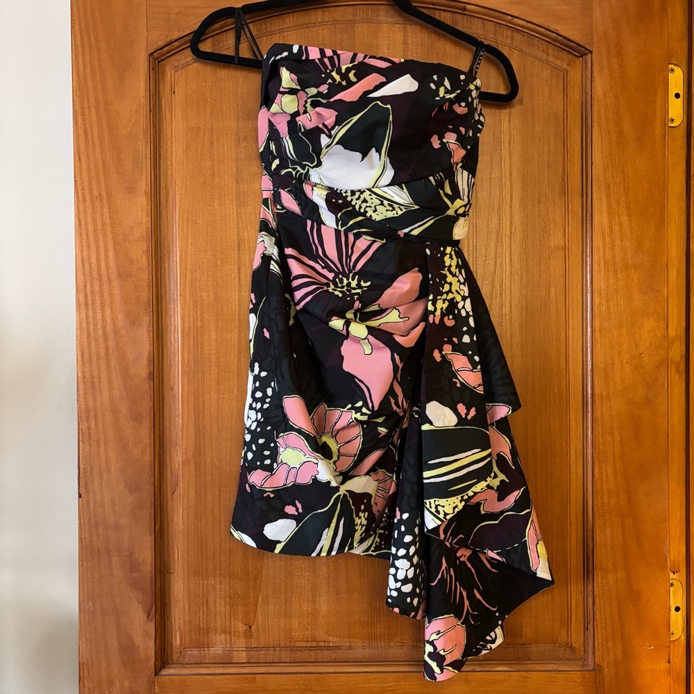 Tanya Taylor Alina Black Floral Strapless Dress | Good for weddings / formals